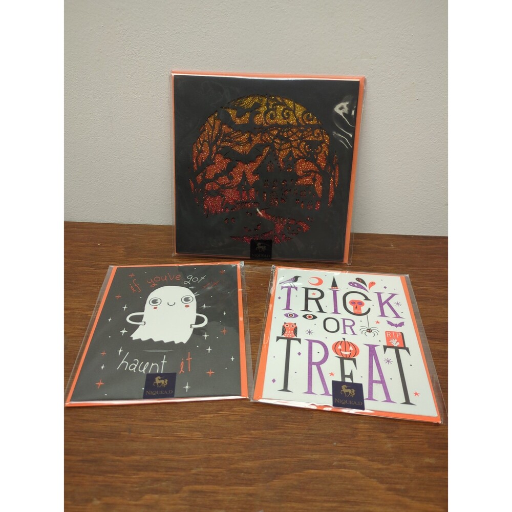 3 Unique Halloween Greeting Cards 1 Die Cut, 2 cute Fabulous High Quality NEW